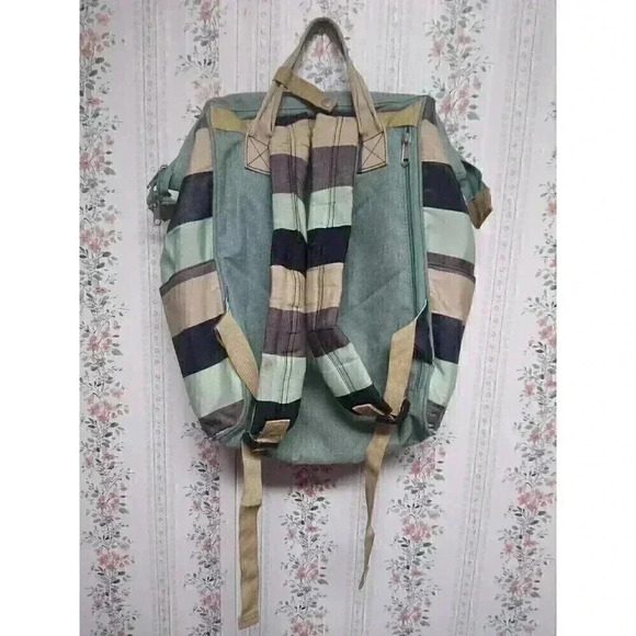 Himawari Green/Brown Canvas Backpack Travel School Computer USB Charging Port - Picture 5 of 12